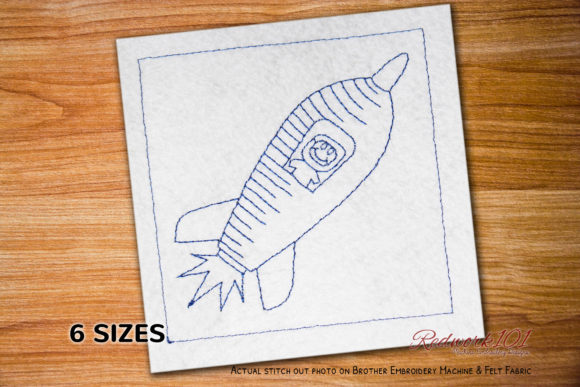 Astronaut on a Rocketship Space Redwork