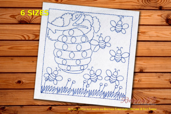 Honey Bees Around Beehive Redwork