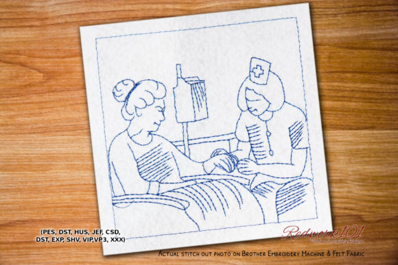 Nurse Examination Old Lady Redwork