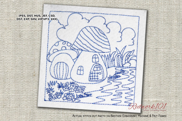 River Side Mushroom House Lineart Design